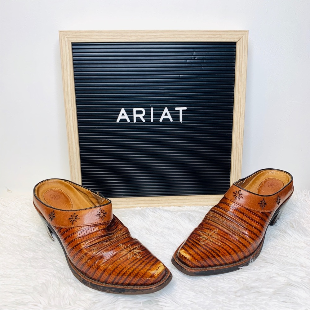 Ariat Cognac Desert Star Western Leather Faux Crocodile Mules